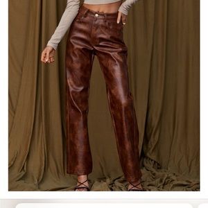 12th Tribe Maeve Brown Leather Pants